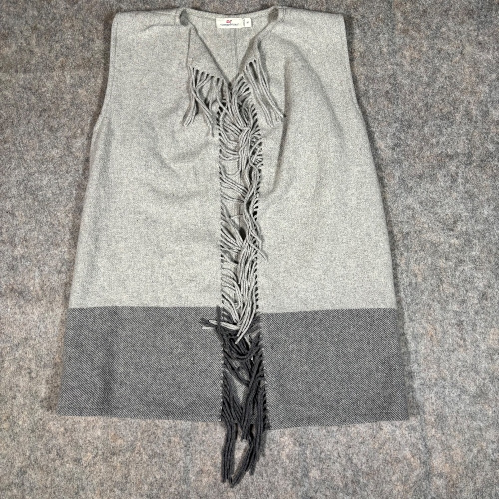 Vineyard Vines Fringe Vest Womens Medium Grey Colorblock Wool Blend 2J001003 EX